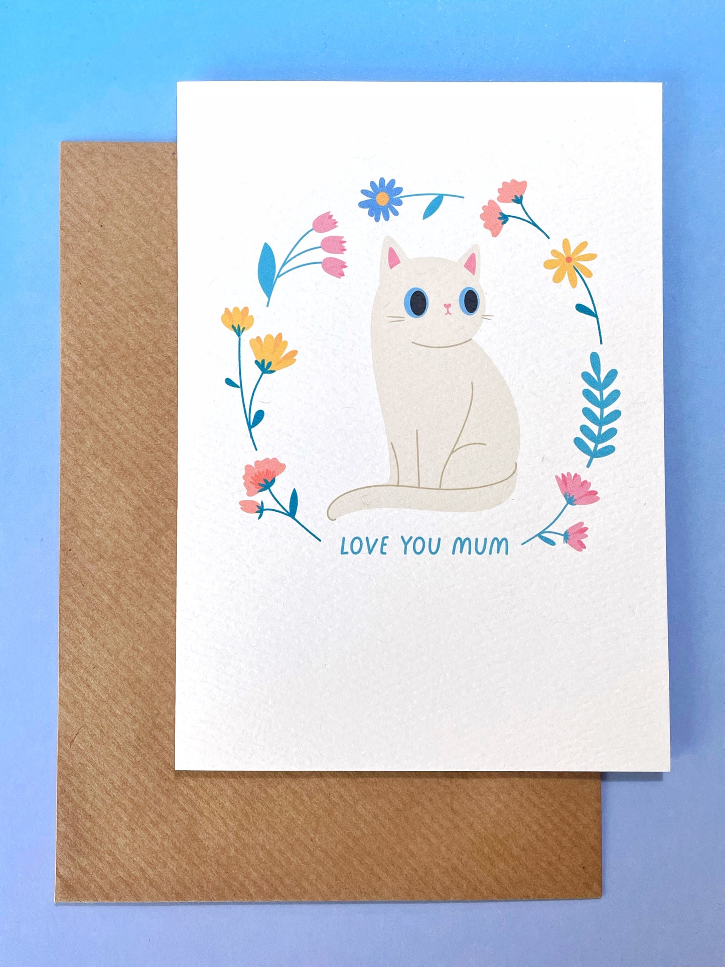 Mothers Day floral Cat card - eco friendly recycled