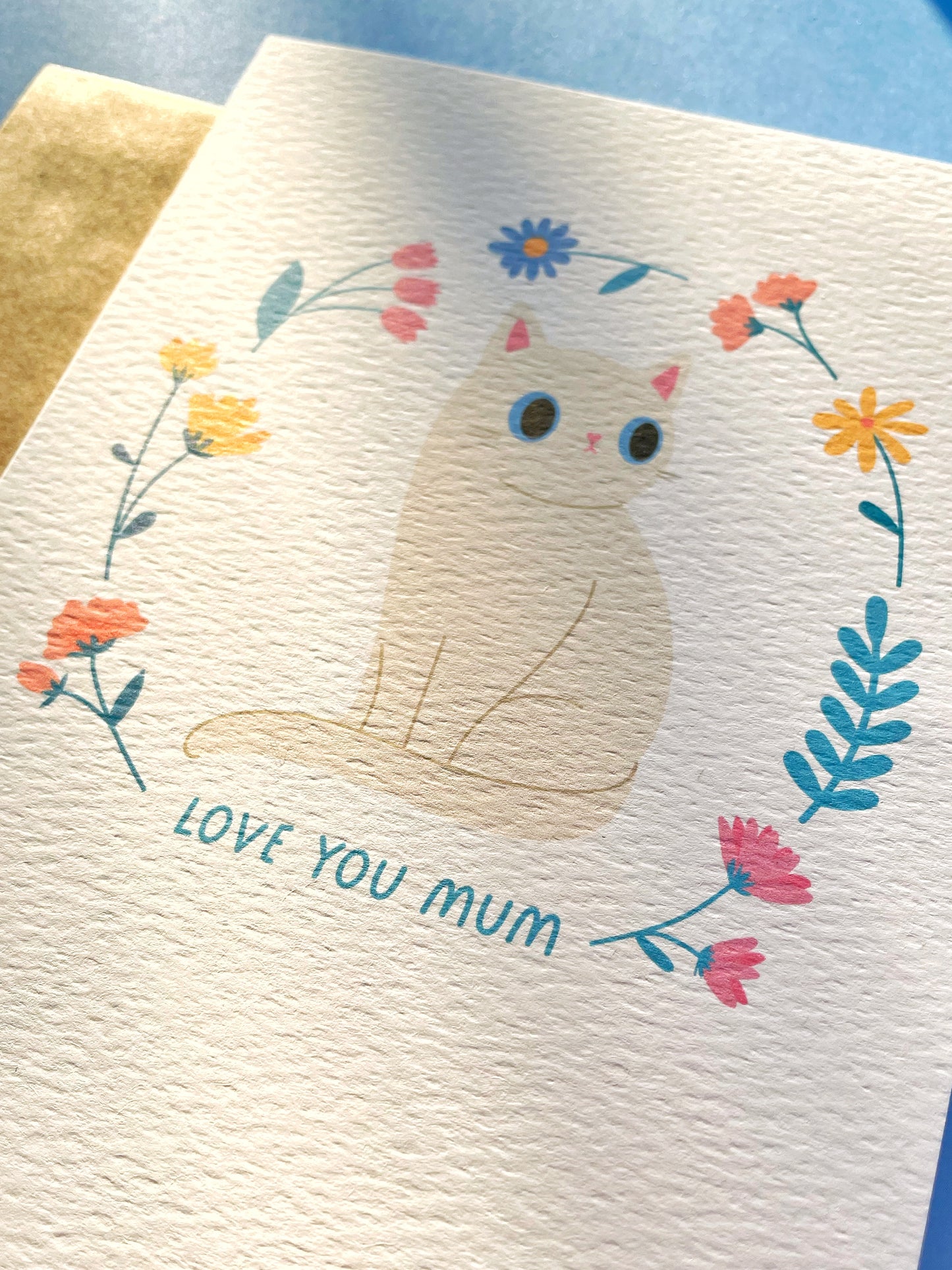 Mothers Day floral Cat card - eco friendly recycled