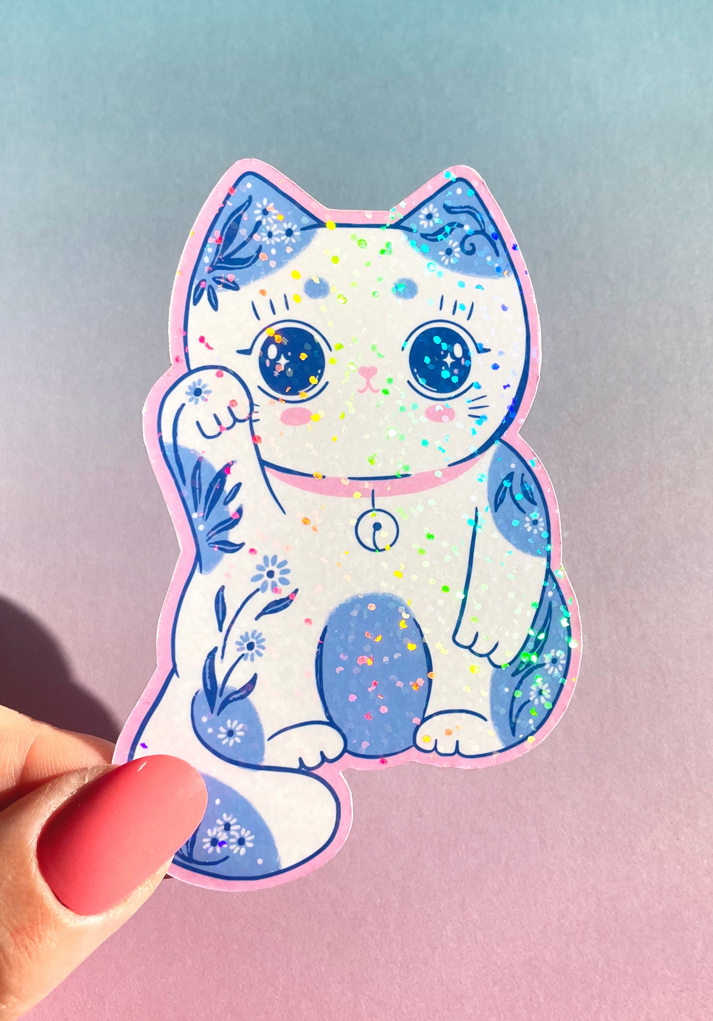 Super cute kawaii lucky cat holographic vinyl stickers