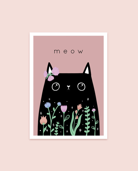 Cat with flowers giclee print A5 and A4 original illustration