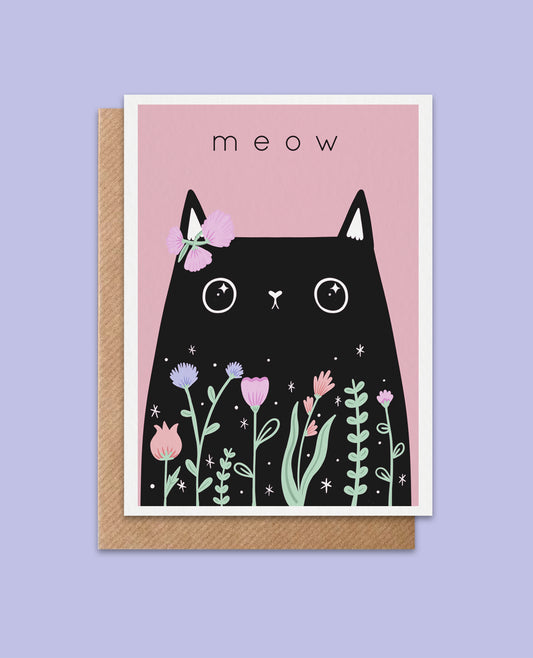 Eco friendly black cat card A6 greeting card on recycled stock, blank for your own message