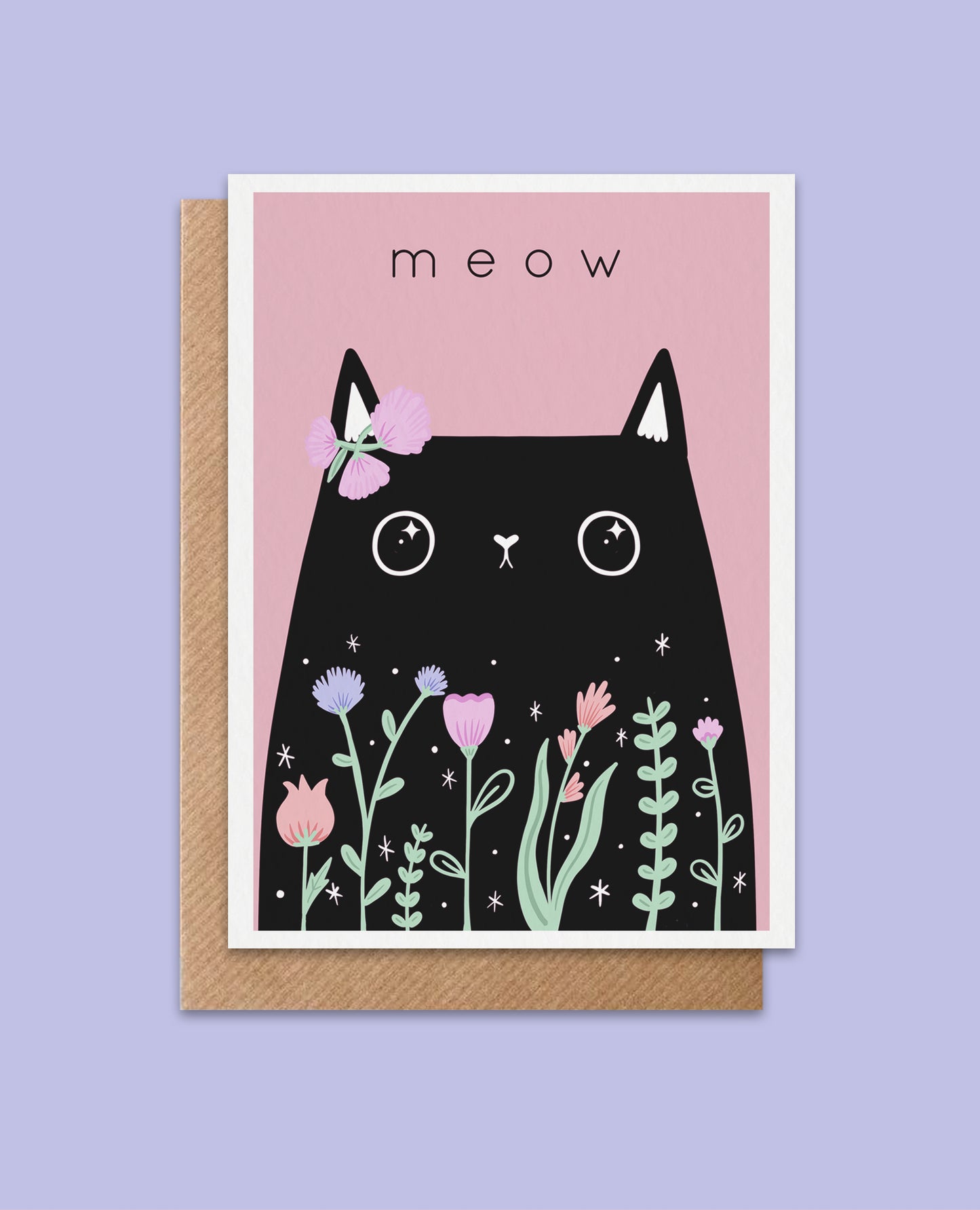 Pink Cat Greeting Card - Eco-Friendly A6 Card for Cat Lovers and Birthday Gifts