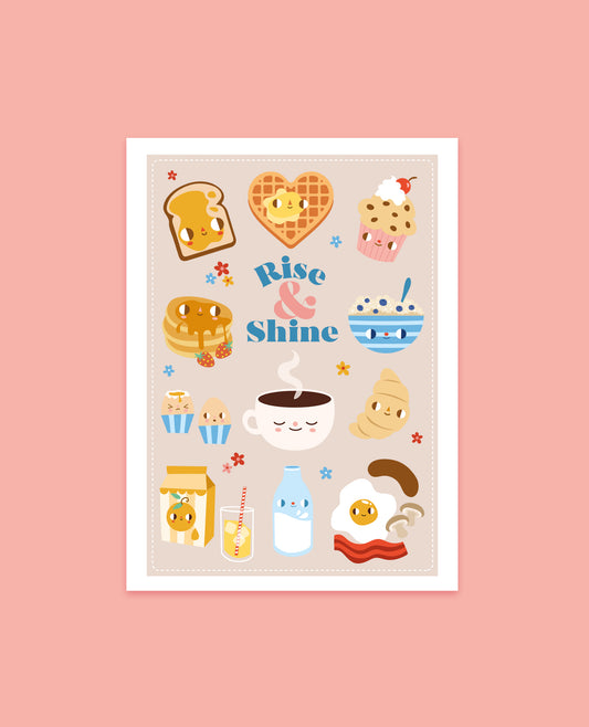 Rise and Shine breakfast art print - A4 or A5 kawaii illustration