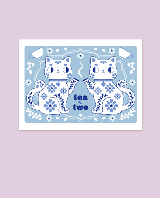 Tea for Two Cat teapot art print