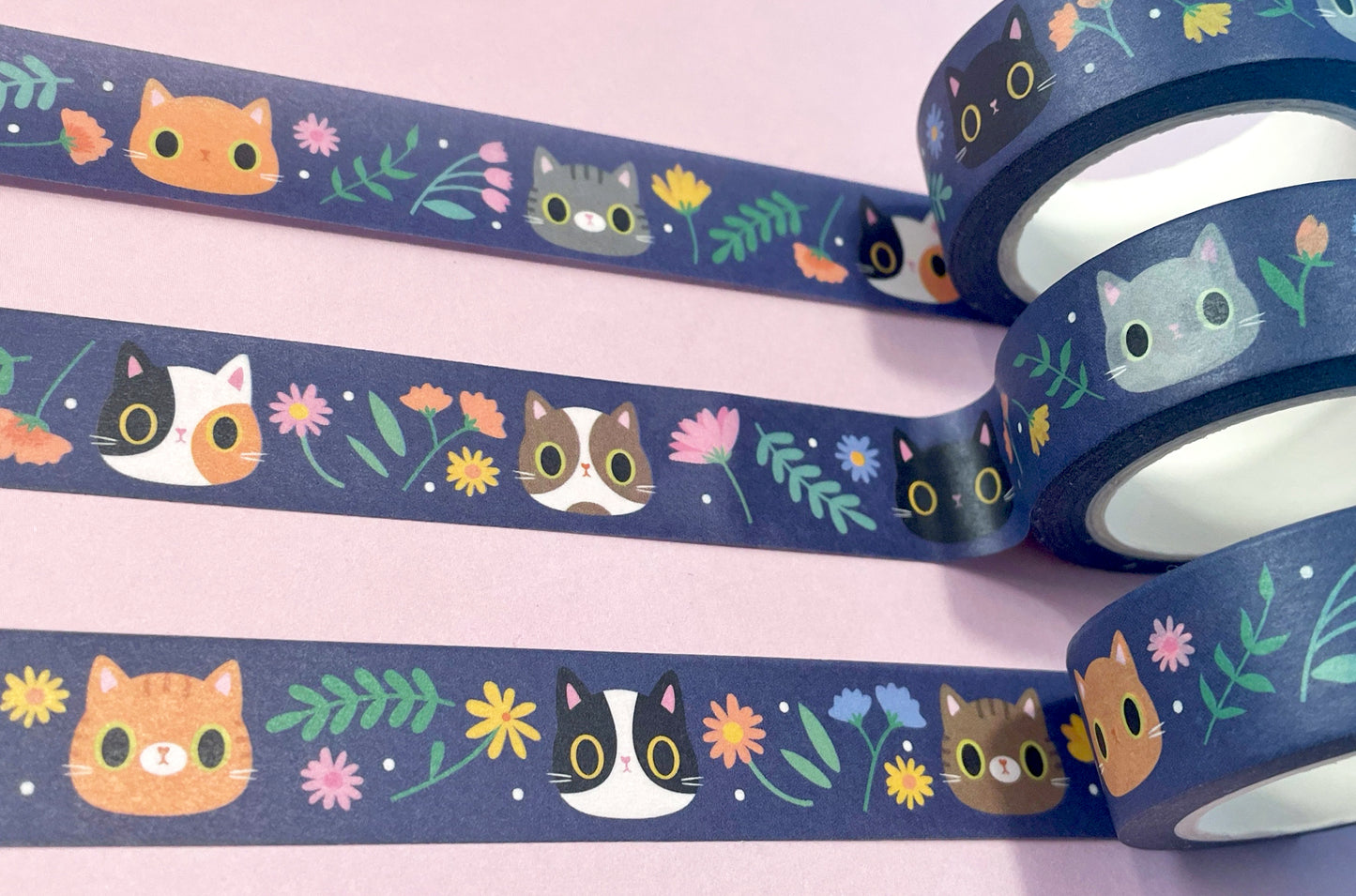 Wildflower Kawaii Washi Tape - Super cute stationery for cat lovers