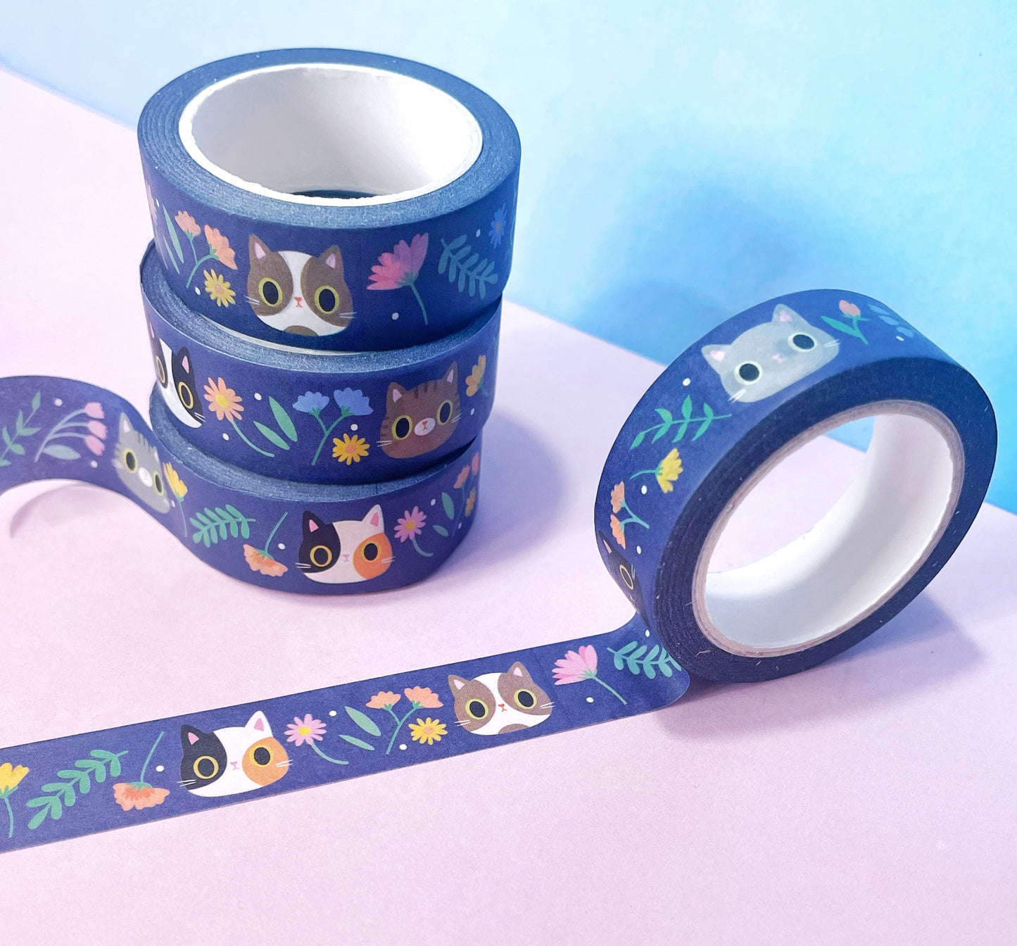 Wildflower Kawaii Washi Tape - Super cute stationery for cat lovers