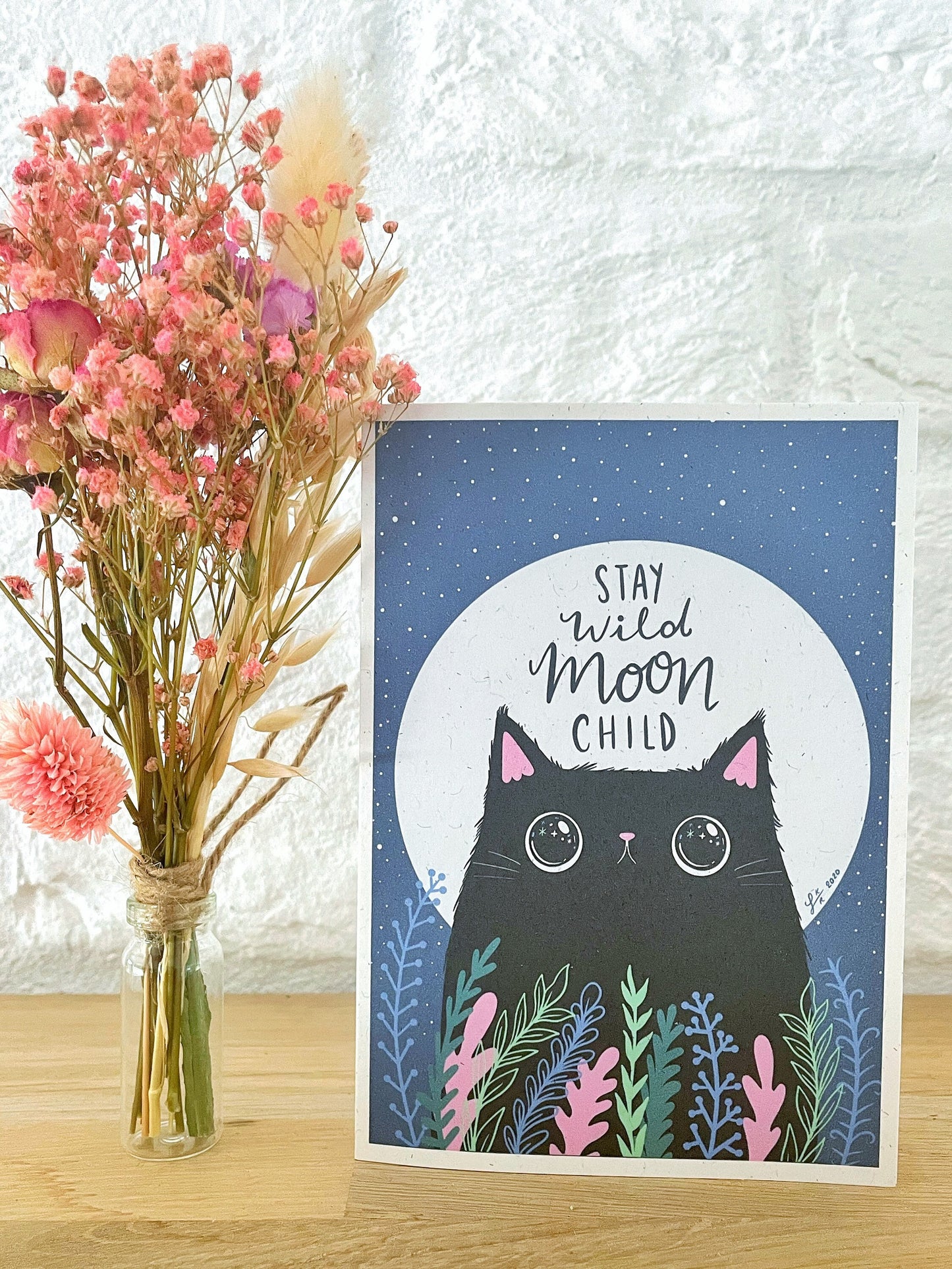 Stay wild moon child greeting card black cat card under the moon greeting card