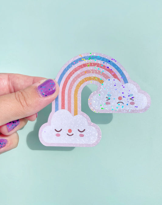 Rainbow and cloud super cute kawaii sparkly  holographic vinyl stickers