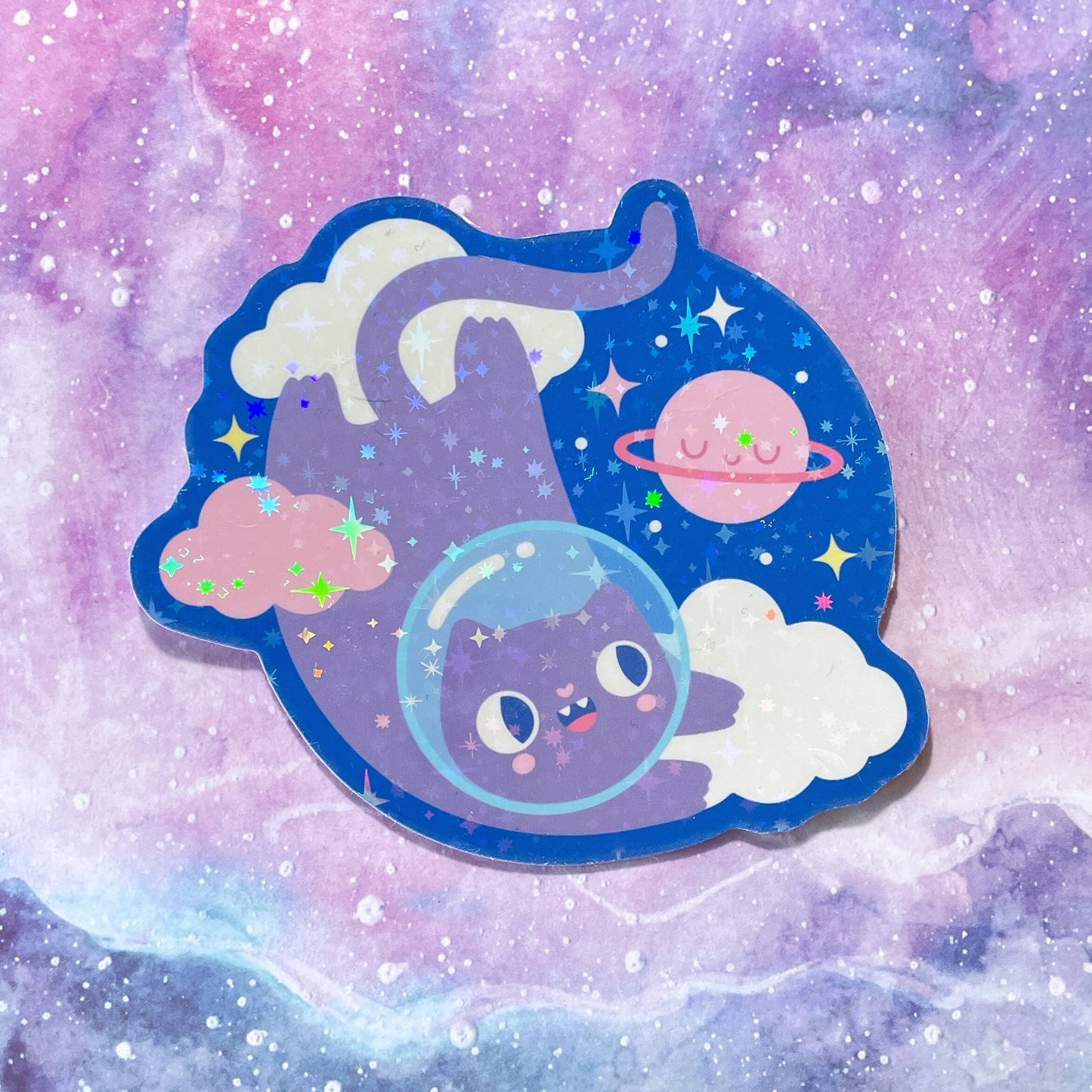 Cosmic Kittys Super sparkly glitter stickers - kawaii vinyl stickers